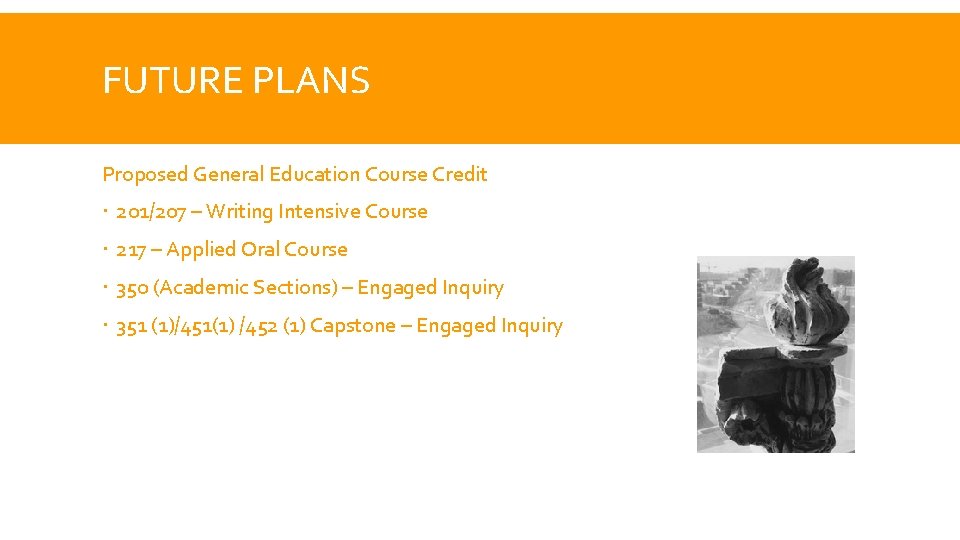 FUTURE PLANS Proposed General Education Course Credit 201/207 – Writing Intensive Course 217 –