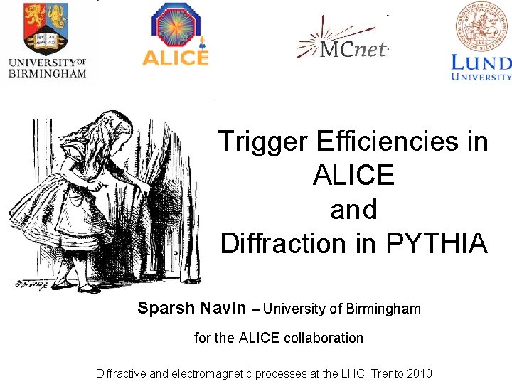 Trigger Efficiencies in ALICE and Diffraction in PYTHIA Sparsh Navin – University of Birmingham