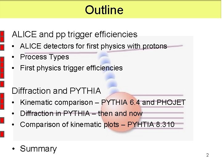 Outline ALICE and pp trigger efficiencies • ALICE detectors for first physics with protons