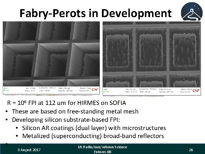 Fabry-Perots in Development R = 106 FPI at 112 um for HIRMES on SOFIA