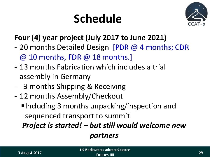 Schedule Four (4) year project (July 2017 to June 2021) - 20 months Detailed