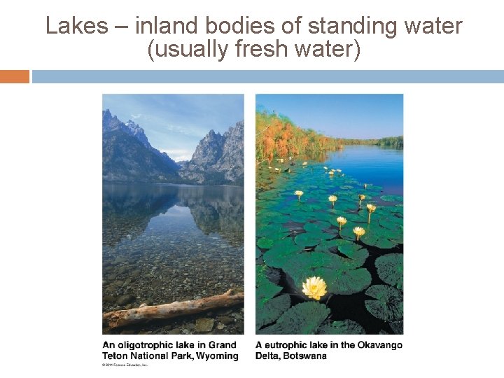 Lakes – inland bodies of standing water (usually fresh water) 