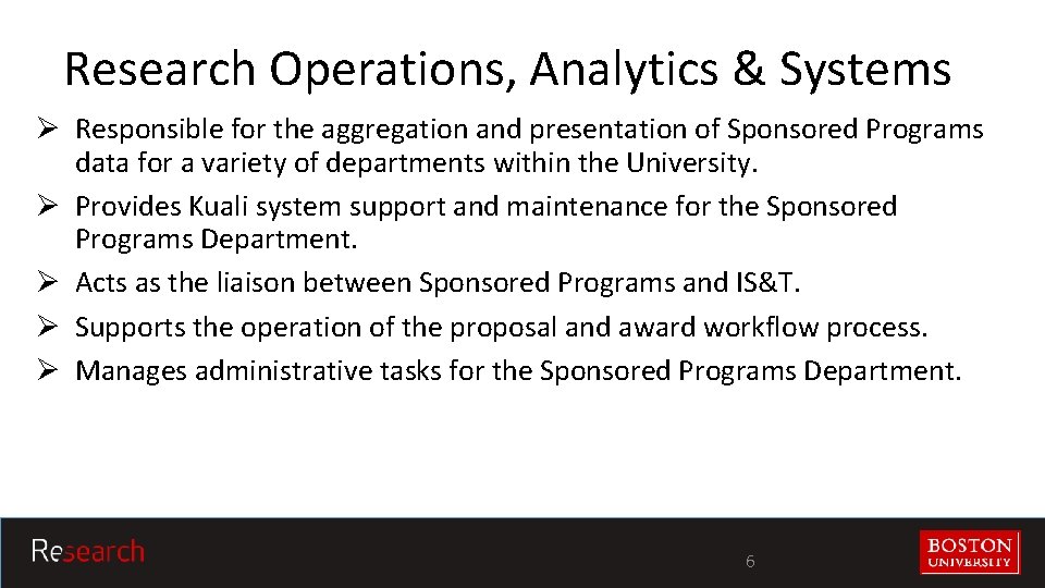 Research Operations, Analytics & Systems Ø Responsible for the aggregation and presentation of Sponsored