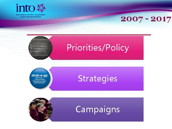 2007 - 2017 Priorities/Policy Strategies Campaigns 
