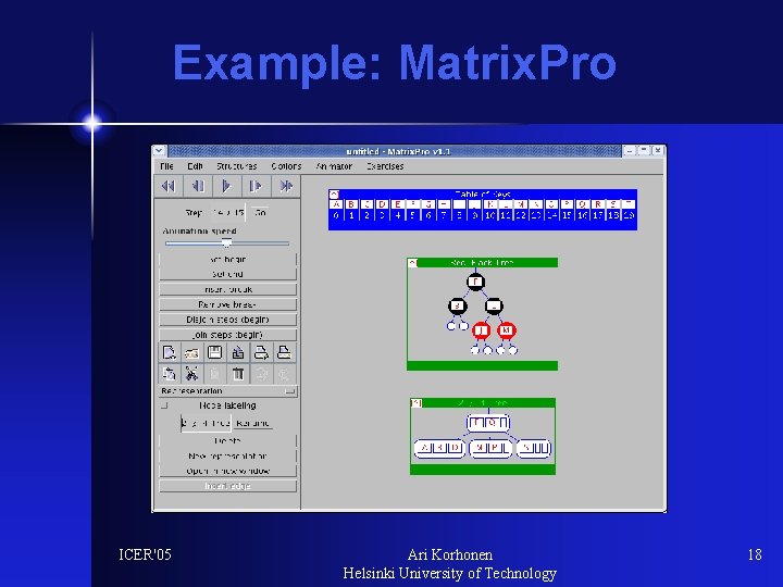 Example: Matrix. Pro ICER'05 Ari Korhonen Helsinki University of Technology 18 