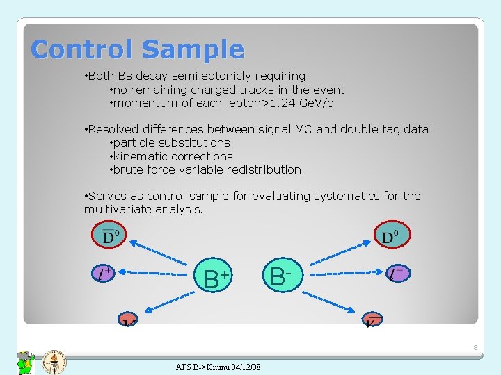 Control Sample • Both Bs decay semileptonicly requiring: • no remaining charged tracks in