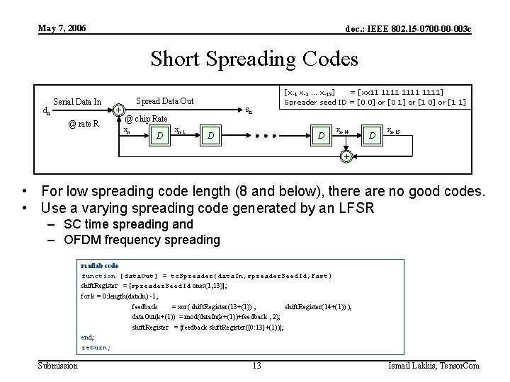 May 7, 2006 doc. : IEEE 802. 15 -0700 -00 -003 c Short Spreading