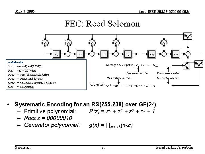 May 7, 2006 doc. : IEEE 802. 15 -0700 -00 -003 c FEC: Reed