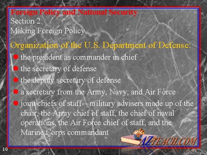 Foreign Policy and National Security Section 2: Making Foreign Policy Organization of the U.