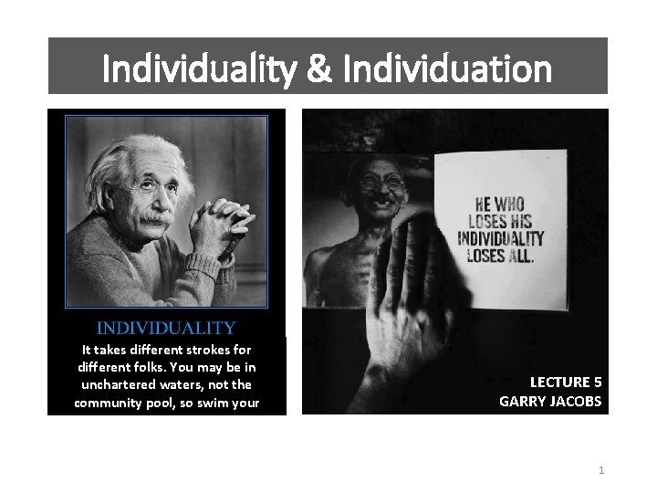 Individuality & Individuation It takes different strokes for different folks. You may be in