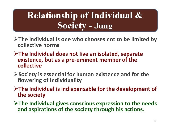 Relationship of Individual & Society - Jung ØThe Individual is one who chooses not