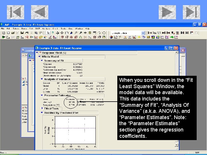 When you scroll down in the “Fit Least Squares” Window, the model data will