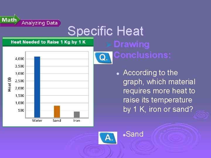 Temperature, Thermal Energy and Heat Specific Heat Ø Drawing Conclusions: l According to the