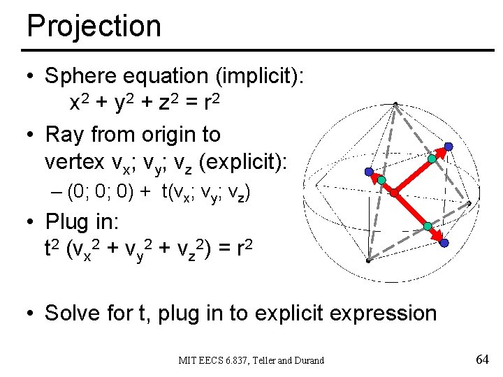 Projection • Sphere equation (implicit): x 2 + y 2 + z 2 =
