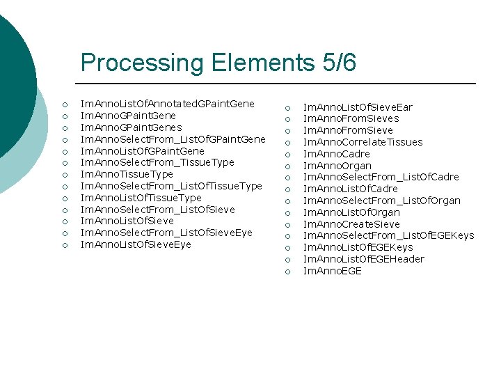 Processing Elements 5/6 ¡ ¡ ¡ ¡ Im. Anno. List. Of. Annotated. GPaint. Gene