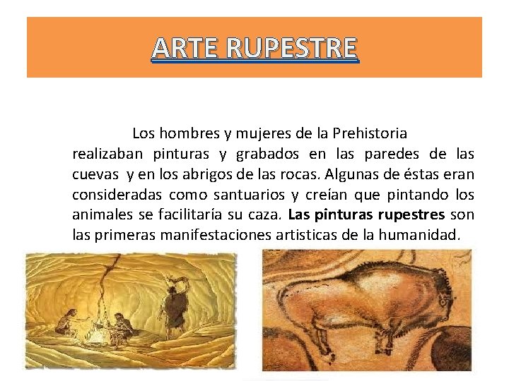 ARTE RUPESTRE Los hombres y mujeres de la Prehistoria realizaban pinturas y grabados en