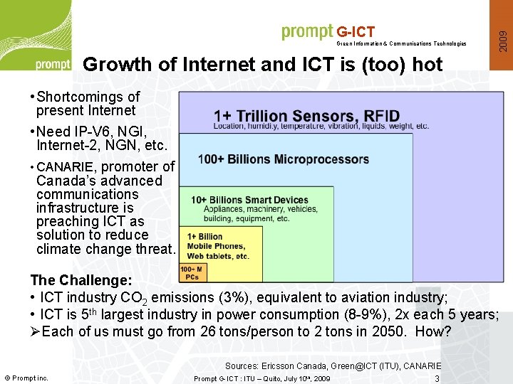 Green Information & Communications Technologies 2009 G-ICT Growth of Internet and ICT is (too)