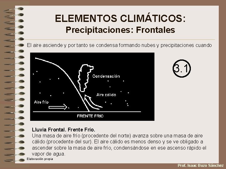 ELEMENTOS CLIMÁTICOS: Precipitaciones: Frontales El aire asciende y por tanto se condensa formando nubes