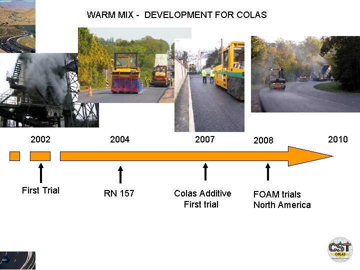 WARM MIX - DEVELOPMENT FOR COLAS 2002 2004 2007 First Trial RN 157 Colas