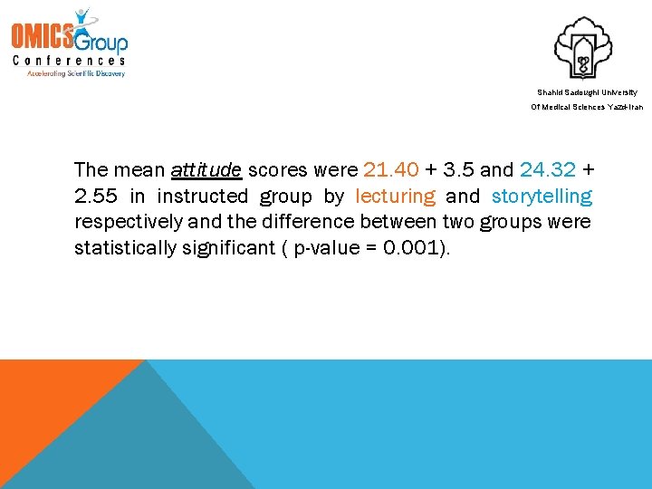 Shahid Sadoughi University Of Medical Sciences Yazd-Iran The mean attitude scores were 21. 40