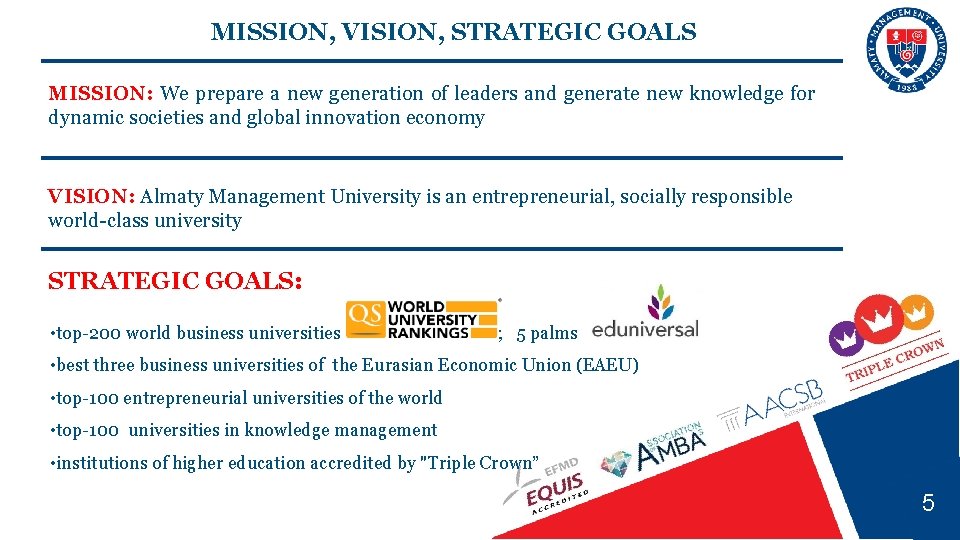 MISSION, VISION, STRATEGIC GOALS MISSION: We prepare a new generation of leaders and generate