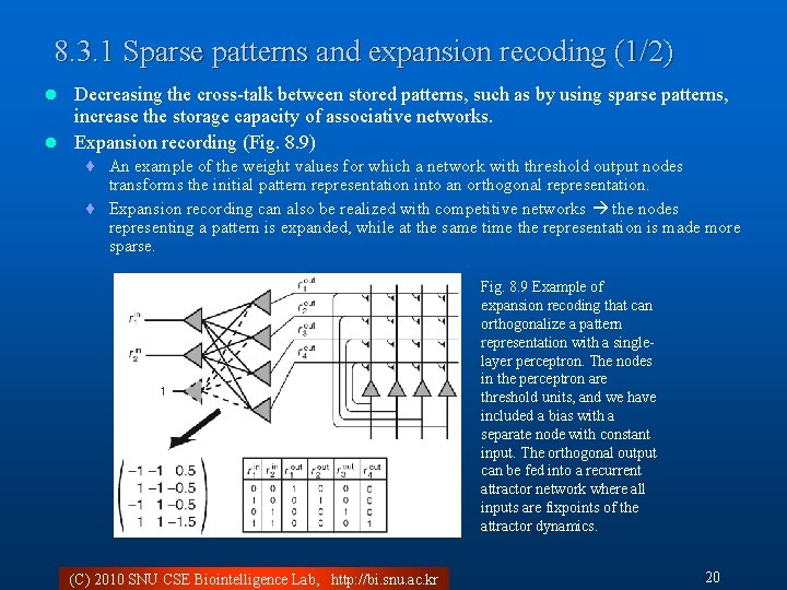 8. 3. 1 Sparse patterns and expansion recoding (1/2) Decreasing the cross-talk between stored