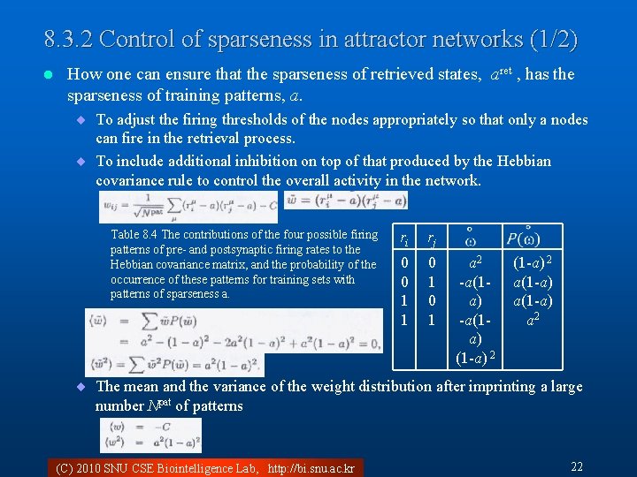 8. 3. 2 Control of sparseness in attractor networks (1/2) l How one can