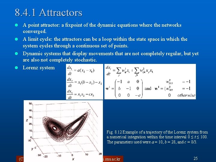 8. 4. 1 Attractors A point attractor: a fixpoint of the dynamic equations where