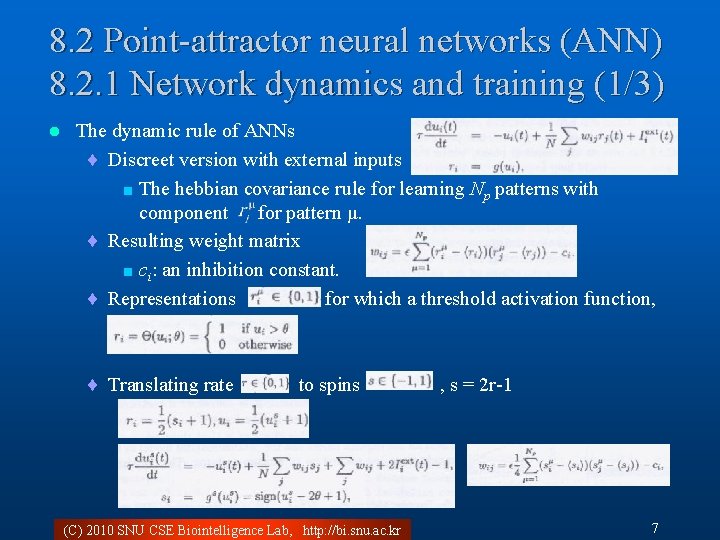 8. 2 Point-attractor neural networks (ANN) 8. 2. 1 Network dynamics and training (1/3)