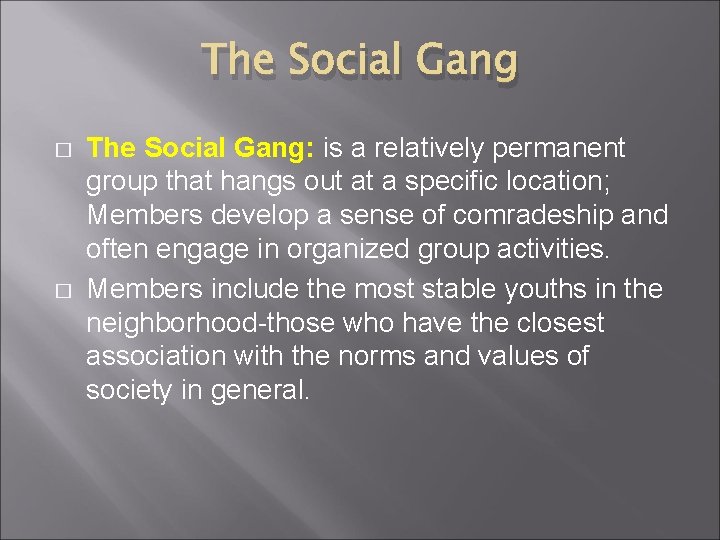 The Social Gang � � The Social Gang: is a relatively permanent group that The Social Gang � � The Social Gang: is a relatively permanent group that