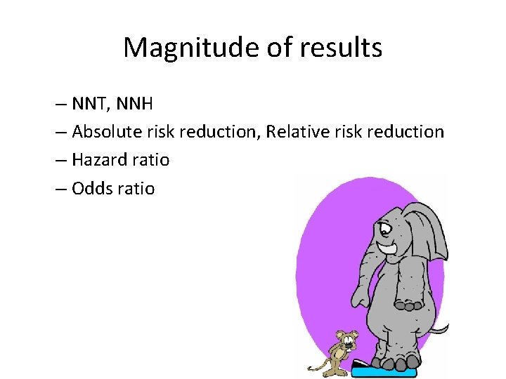 Magnitude of results – NNT, NNH – Absolute risk reduction, Relative risk reduction –