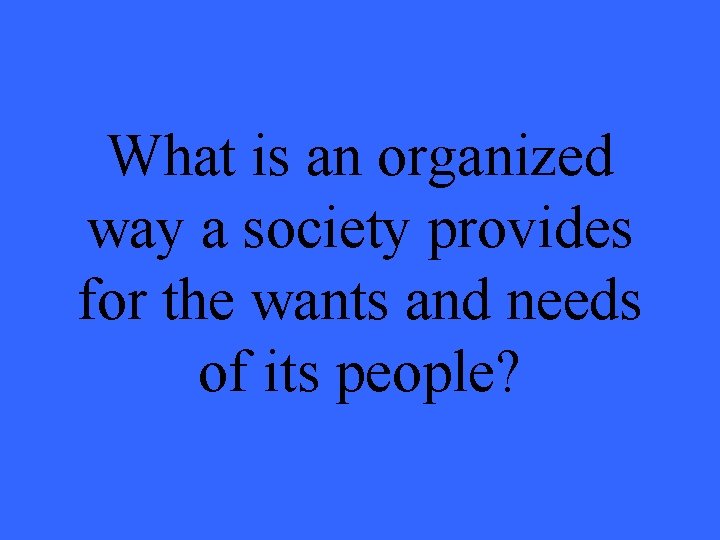 What is an organized way a society provides for the wants and needs of