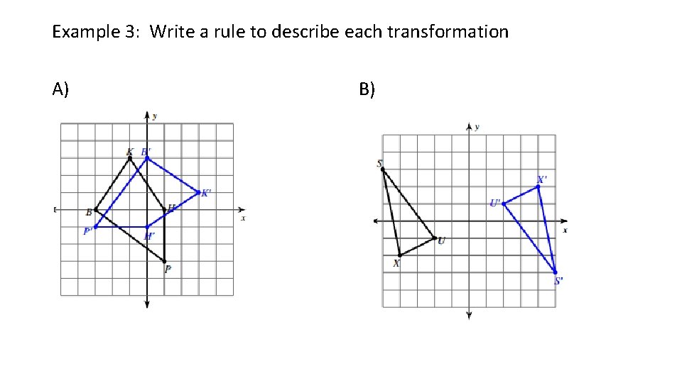 Example 3: Write a rule to describe each transformation A) B) 
