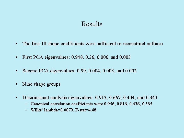 Results • The first 10 shape coefficients were sufficient to reconstruct outlines • First