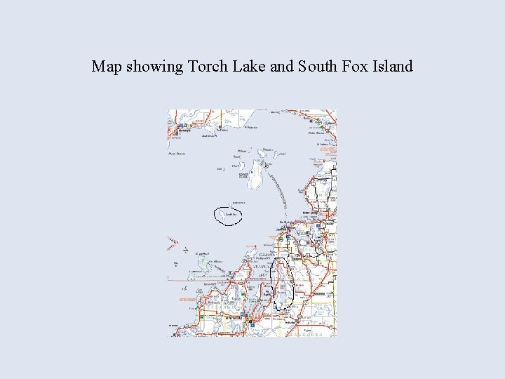 Map showing Torch Lake and South Fox Island 