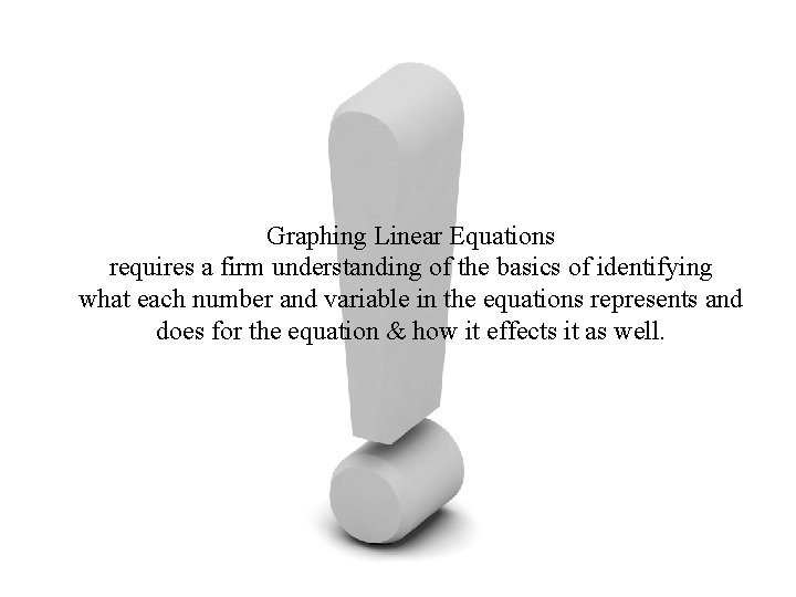 Graphing Linear Equations requires a firm understanding of the basics of identifying what each