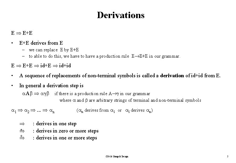 Derivations E E+E • E+E derives from E – we can replace E by