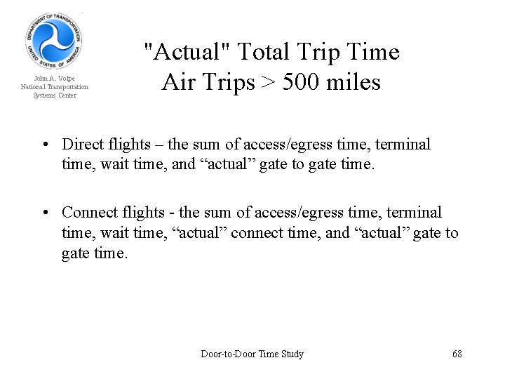 John A. Volpe National Transportation Systems Center "Actual" Total Trip Time Air Trips >