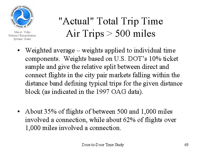 John A. Volpe National Transportation Systems Center "Actual" Total Trip Time Air Trips >