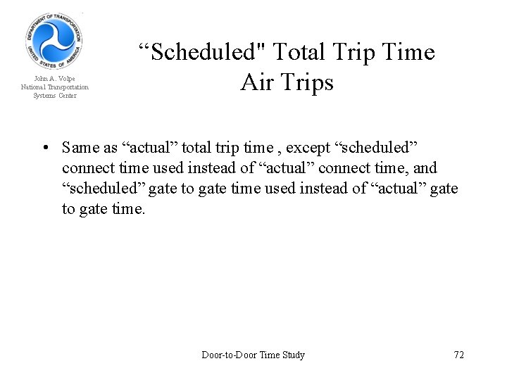 John A. Volpe National Transportation Systems Center “Scheduled" Total Trip Time Air Trips •