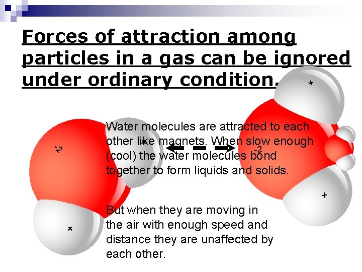 Forces of attraction among particles in a gas can be ignored + under ordinary