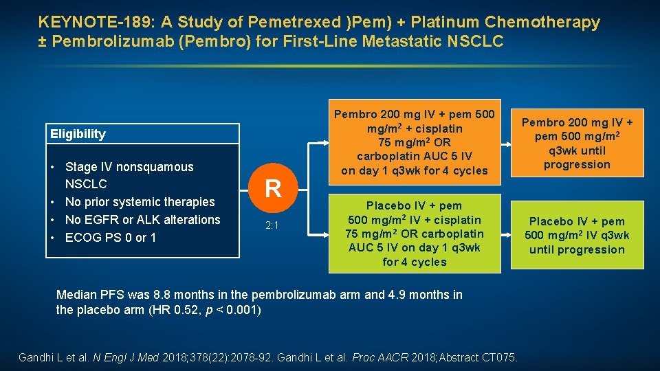 KEYNOTE-189: A Study of Pemetrexed )Pem) + Platinum Chemotherapy ± Pembrolizumab (Pembro) for First-Line