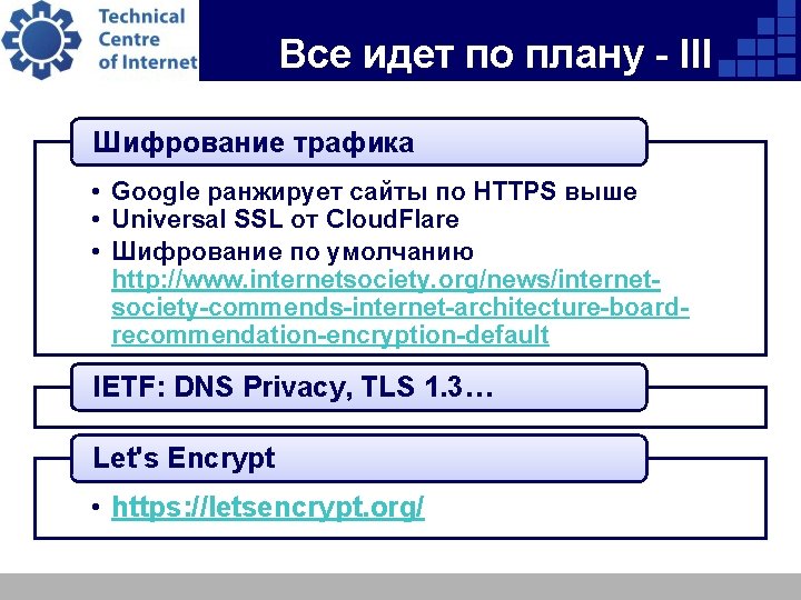 Все идет по плану - III Шифрование трафика • Google ранжирует сайты по HTTPS