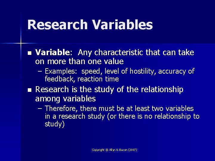 Research Variables n Variable: Any characteristic that can take on more than one value