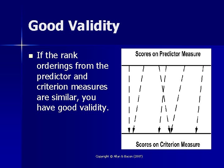 Good Validity n If the rank orderings from the predictor and criterion measures are