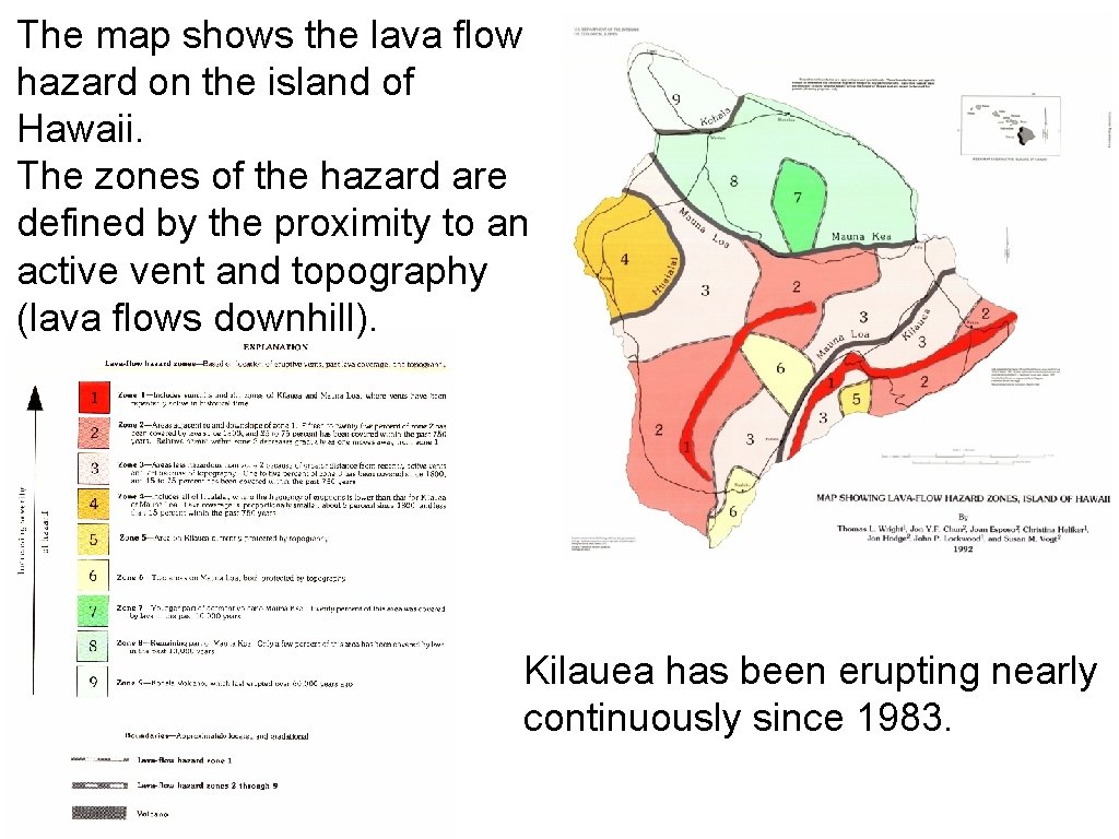 The map shows the lava flow hazard on the island of Hawaii. The zones