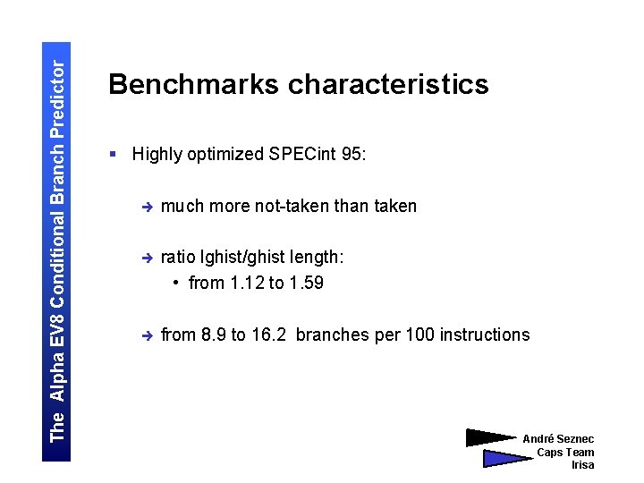 Specint Benchmark Design tradeoffs for the Alpha EV 8 Conditional