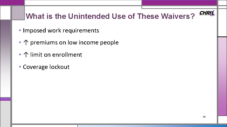 What is the Unintended Use of These Waivers? • Imposed work requirements • ↑