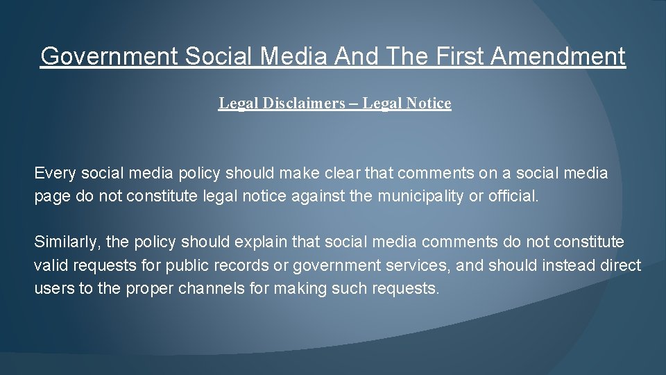 Government Social Media And The First Amendment Legal Disclaimers – Legal Notice Every social