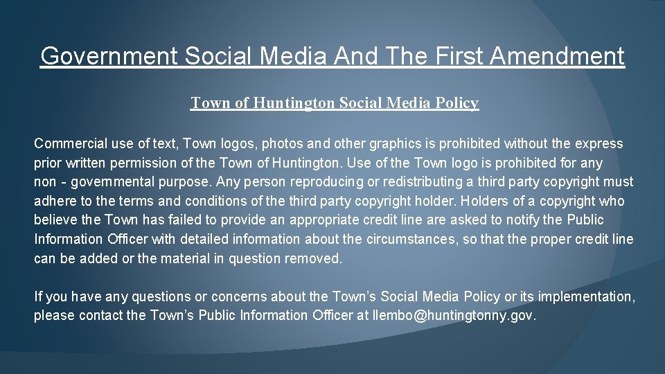 Government Social Media And The First Amendment Town of Huntington Social Media Policy Commercial